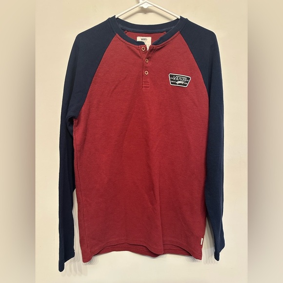 Vans Early 2000’s Red Waffle Knit Shirt with Logo Patch Medium - Picture 1 of 5